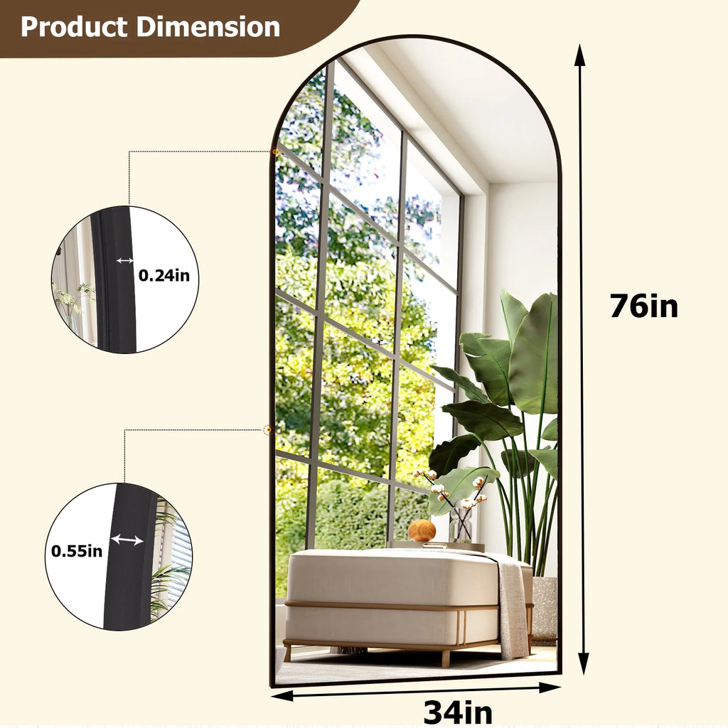 76"X34" Oversized Arched Metal Framed Standing Mirrors, Black