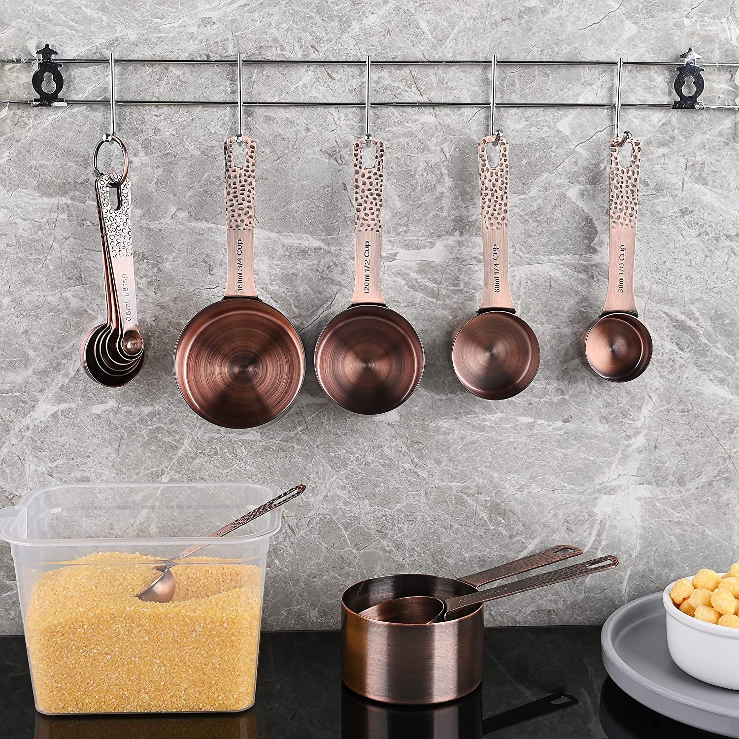Copper Measuring Cups and Spoons Set, Metric & US Stainless Steel 5 Measuring Cups and 6 Measuring Spoons for Baking & Kitchen
