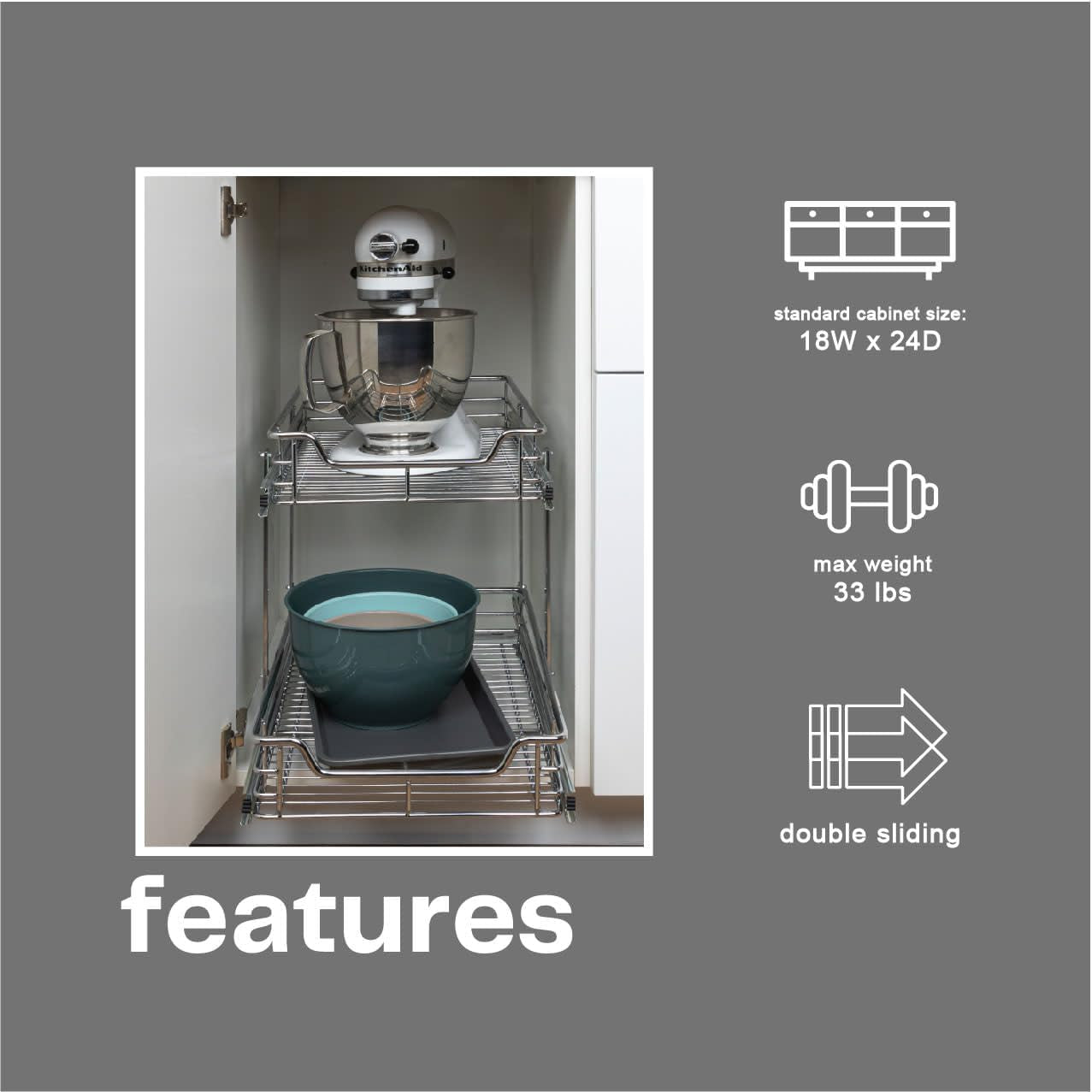 Chrome-Plated Steel Dual-Tier Slide-Out Organizer