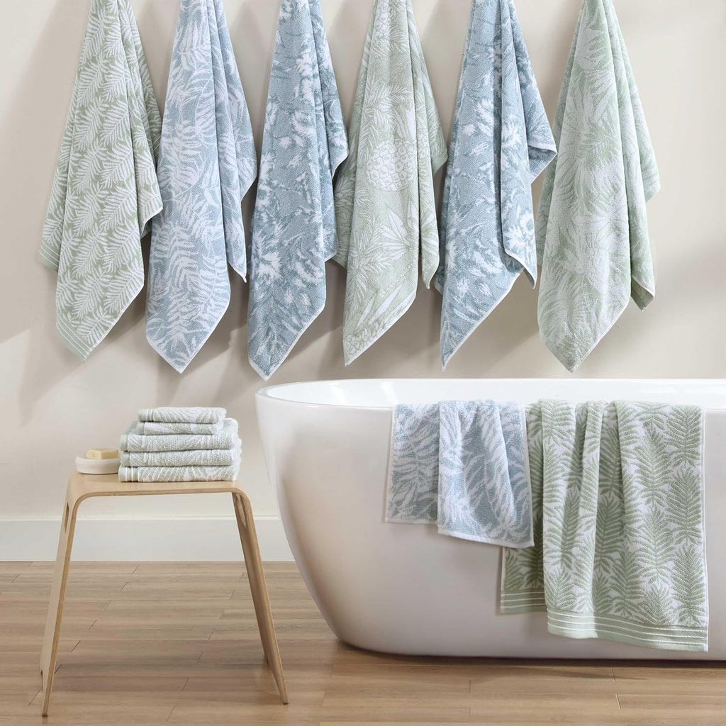 Tommy Bahama - Bath Towels, 100% Soft & Absorbent Cotton with Yarn-Dyed Loops, Medium Weight Bathroom Towels (Shadow Hibiscus Blue, 6 Piece)