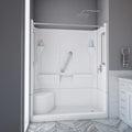 Almedia 4 -Piece 30-In W X 60-In L X 74-In H Rectangle Alcove Shower Kit ( Right Drain) with Integrated Seat Base and Wall Drain and Brushed Stainless Steel Hardware Included