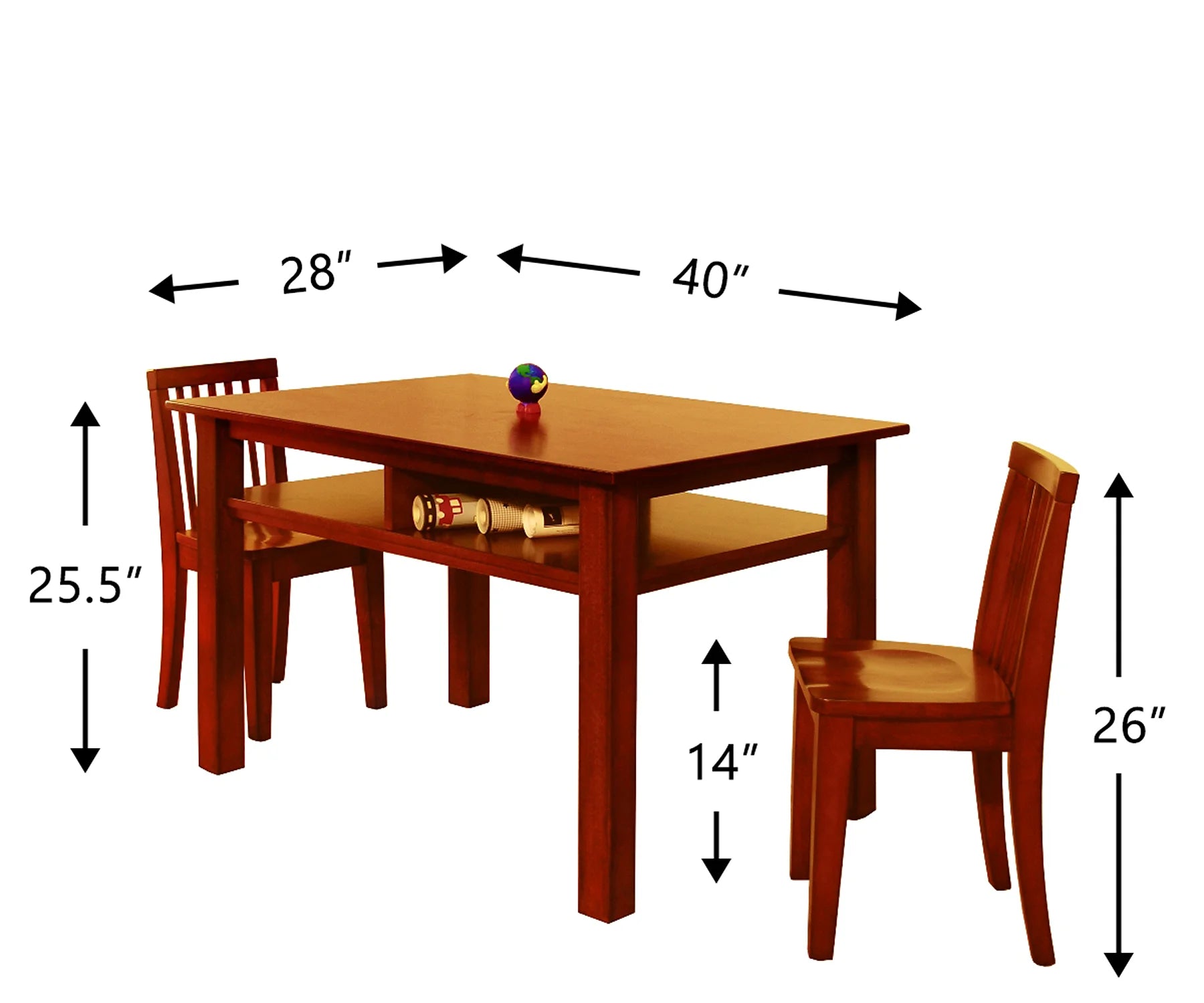 AFG Newton Wooden Kids Table and 2 Contoured Chairs Set, Mahogany
