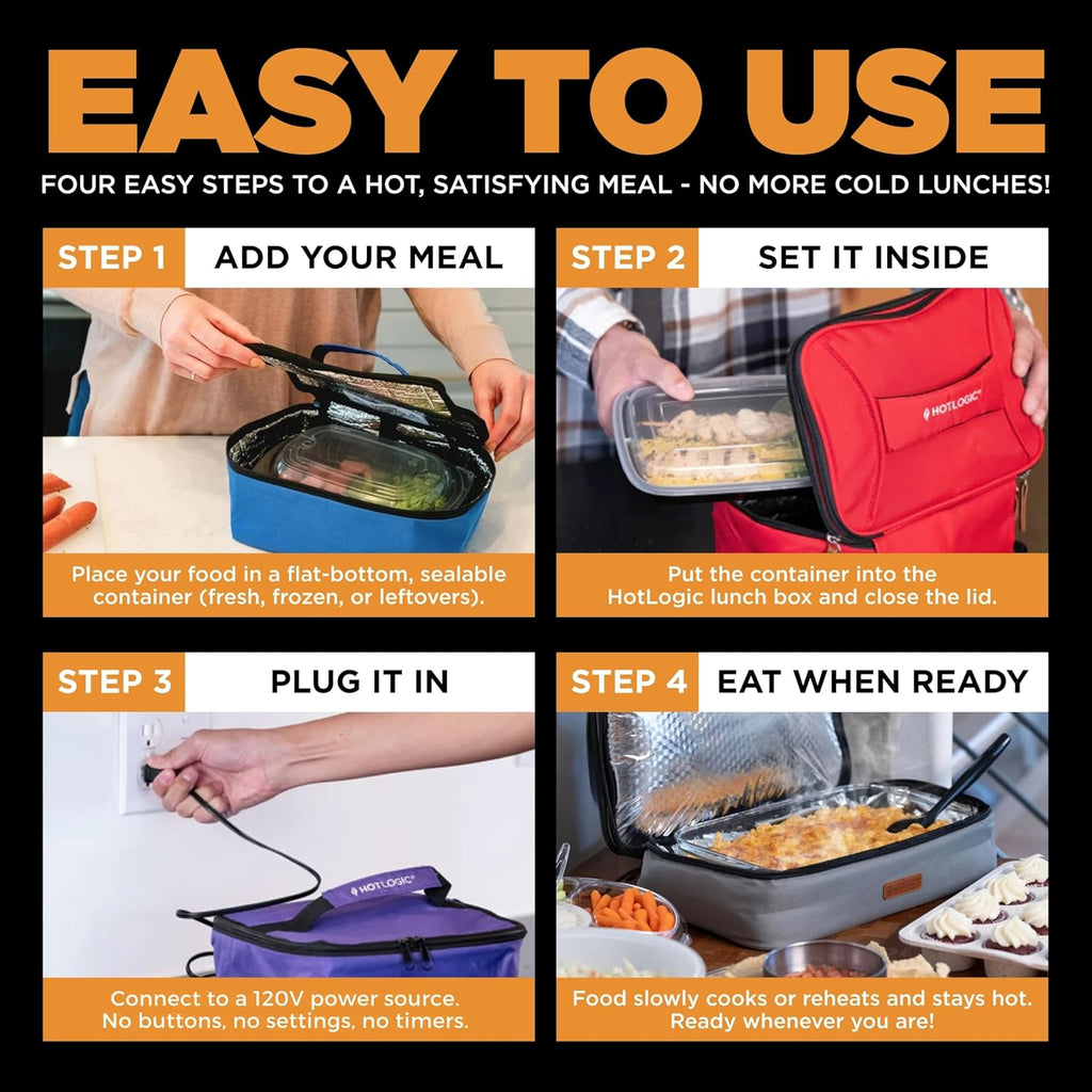 Mini Heated Lunch Box- Portable Electric Food Warmer for Men and Women - Great for Work, Office, and Construction - Cook, Reheat, and Eat on the Go - 120V - Black