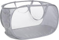 Durable Collapsible Laundry Baskets, Mesh Pop up Laundry Hamper with Side Pocket, Foldable Clothes Storage Hamper with Reinforced Carry Handles for Laundry, Bathroom, Kids Room, Dorm or Travel Grey