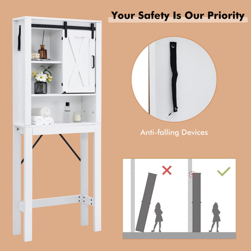 3-Tier Wodden Bathroom Cabinet with Sliding Barn Door and 3-Position Adjustable Shelves