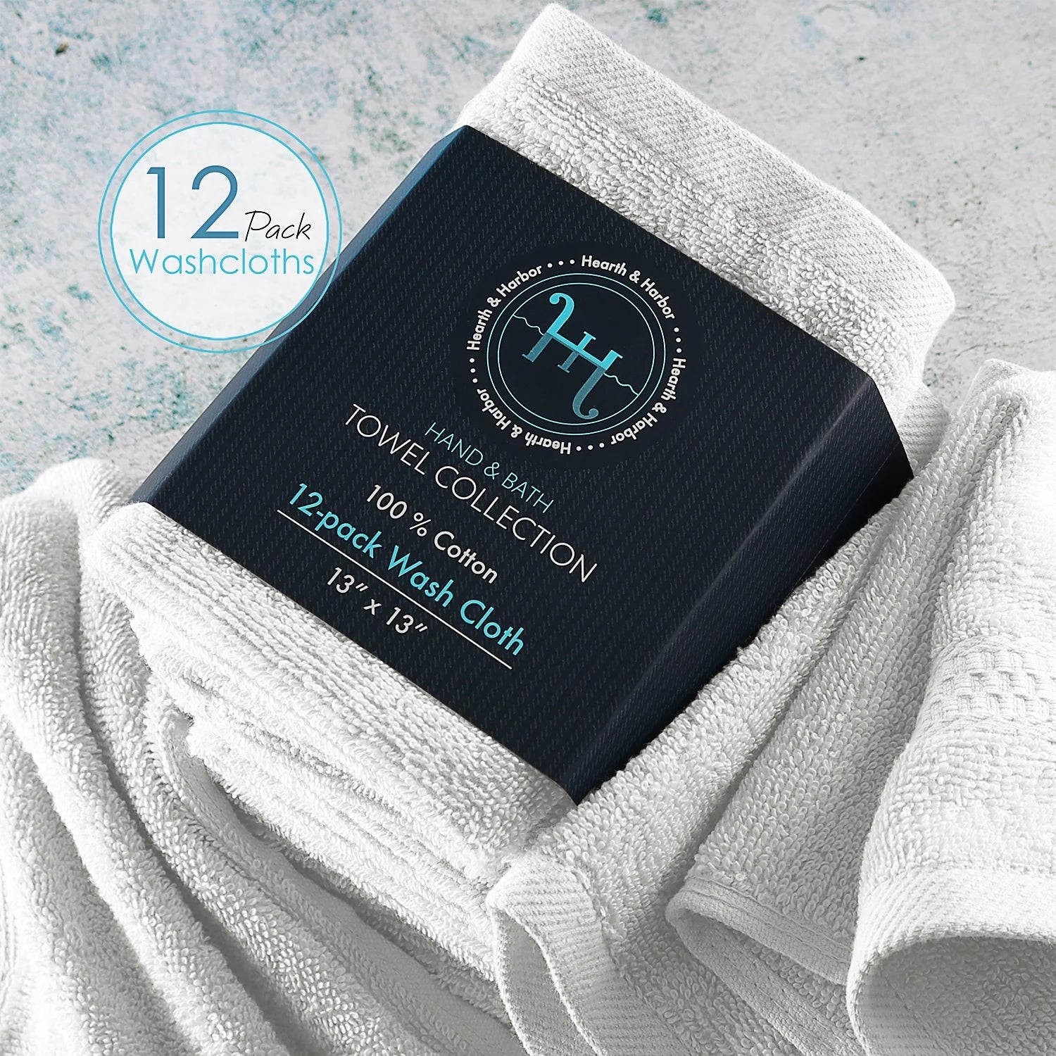 Bath Towel Collection, 100% Cotton Luxury Set of 12 Multipurpose Wash Cloths - White