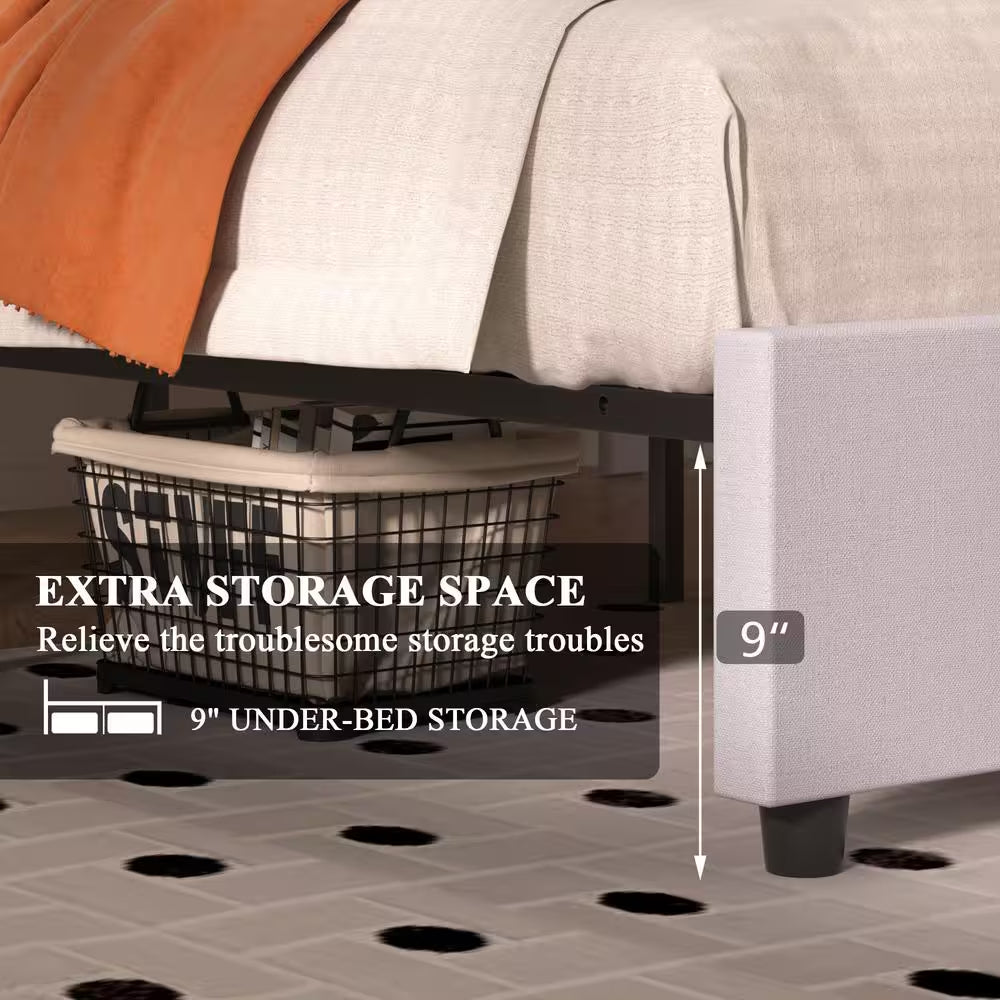 Upholstered Bed with 4-Drawers, Full Bed Frame, Light Gray Platform Bed with Headboard, Built-In USB and Type C Ports