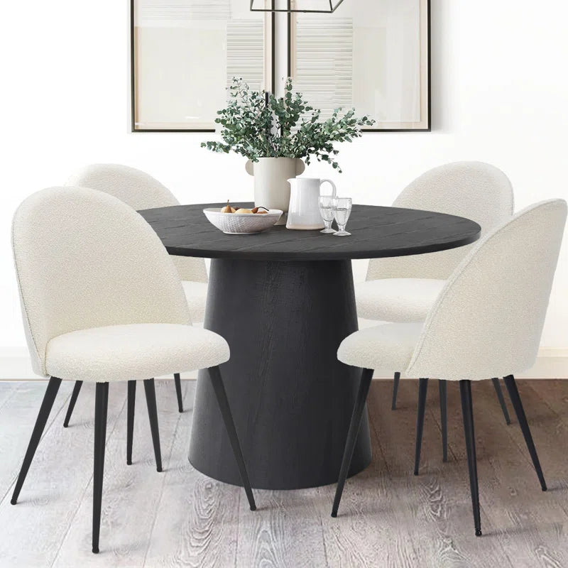 Bende Boucle Upholstered Dining Chairs with Curved Back & Black Metal Legs