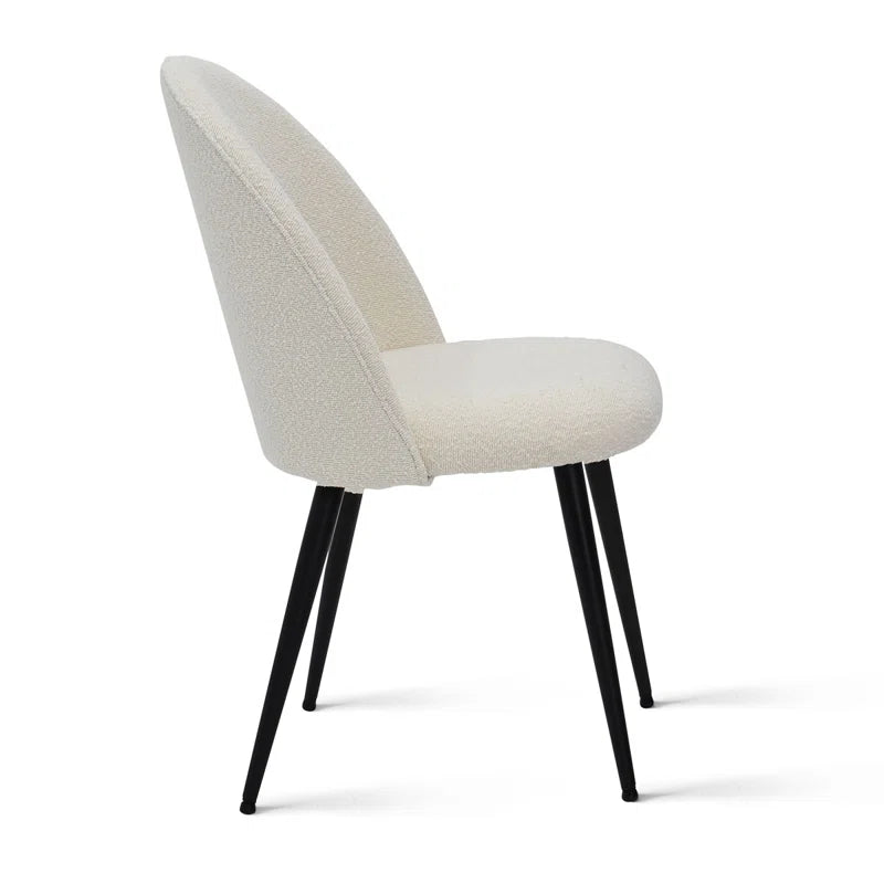 Bende Boucle Upholstered Dining Chairs with Curved Back & Black Metal Legs