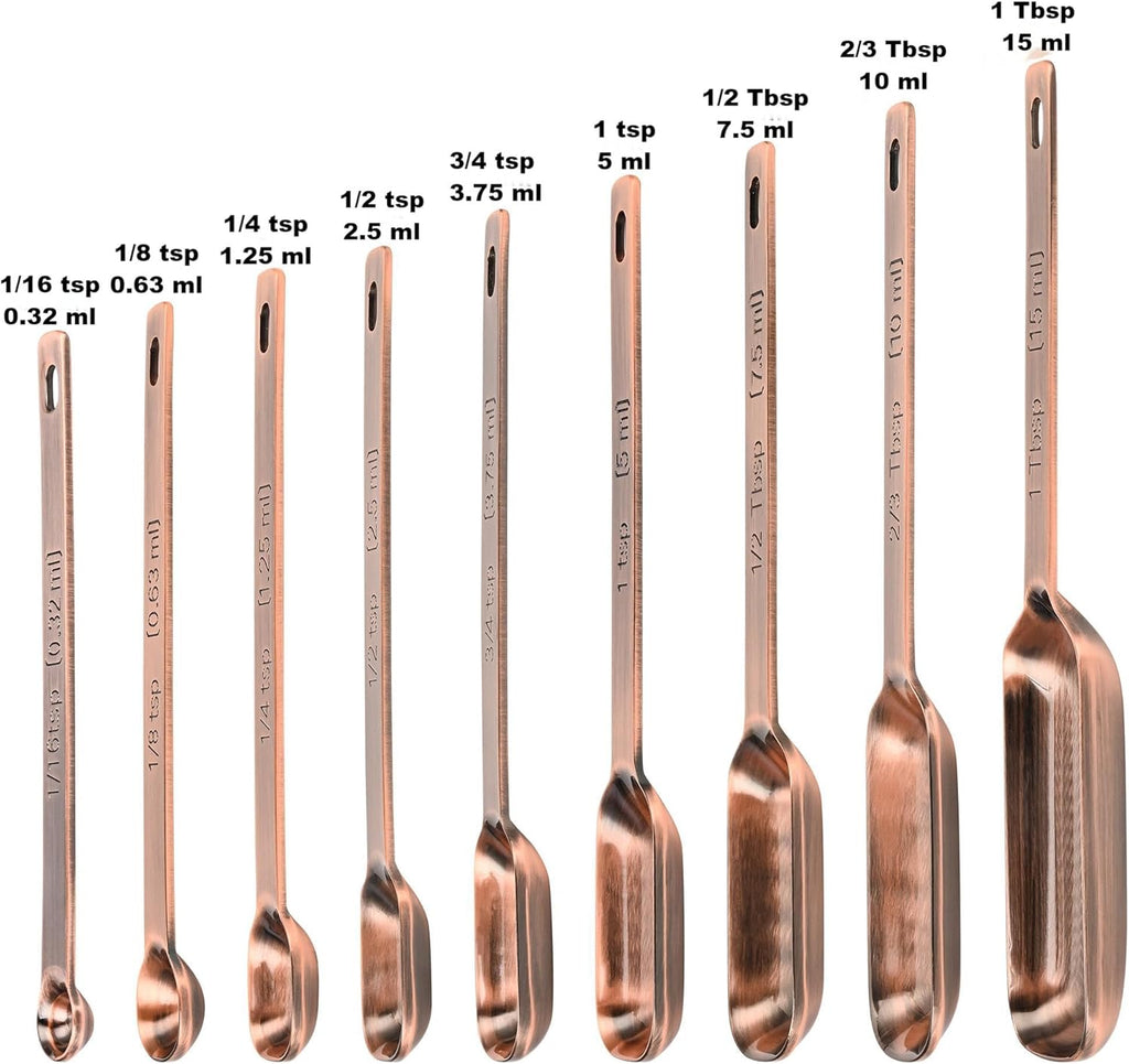 Copper Measuring Cups and Spoons Set of 18, 7 Measuring Cups, 9 Measuring Spoons, Stainless Steel Measuring Spoons and Cups for Dry & Wet Ingredients during Kitchen & Baking