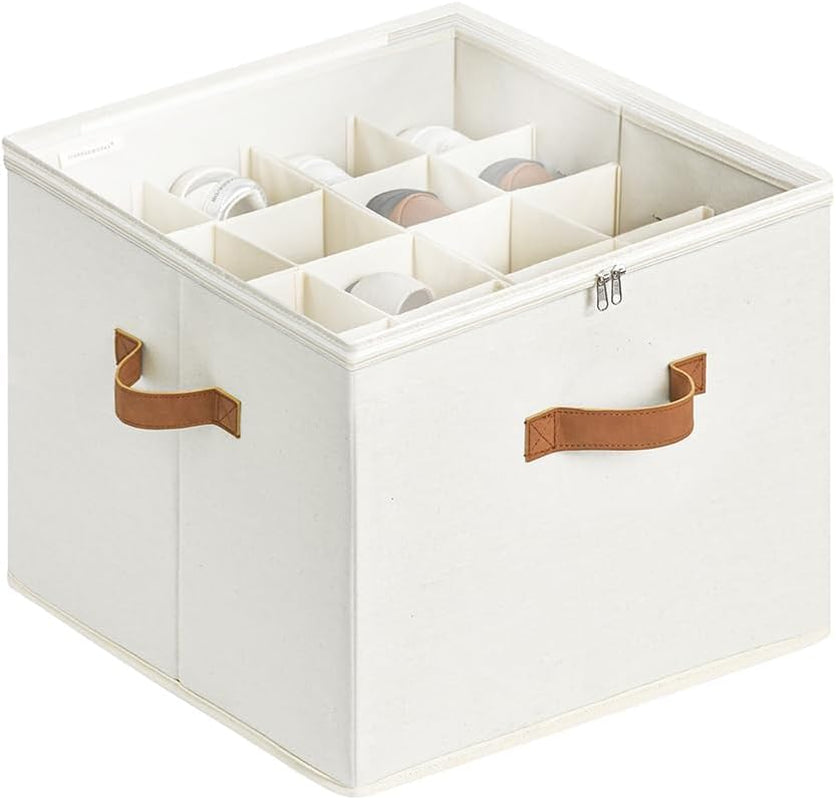 Shoe Organizer for Closet, Shoe Storage Cubby Containers with Adjustable Dividers and Clear Cover, Fits up to 16 Pairs, Foldable Shoe Storage Box for Closet, Entryway, Beige