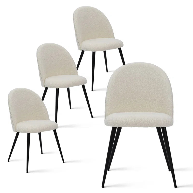 Bende Boucle Upholstered Dining Chairs with Curved Back & Black Metal Legs
