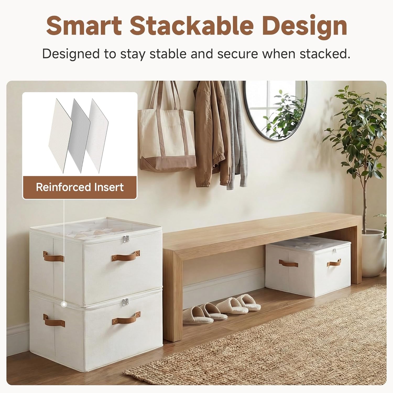 Shoe Organizer for Closet, Shoe Storage Cubby Containers with Adjustable Dividers and Clear Cover, Fits up to 16 Pairs, Foldable Shoe Storage Box for Closet, Entryway, Beige