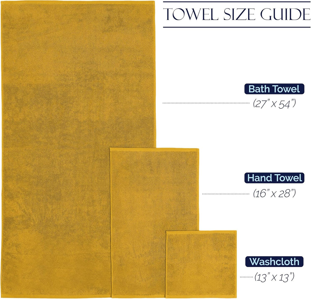 Premium Cotton 8-Piece Towel Set, Includes 4 Washcloths, 2 Hand Towels and 2 Bath Towels, 100% Turkish Cotton - Highly Absorbent and Super Soft Towels for Bathroom, Gold