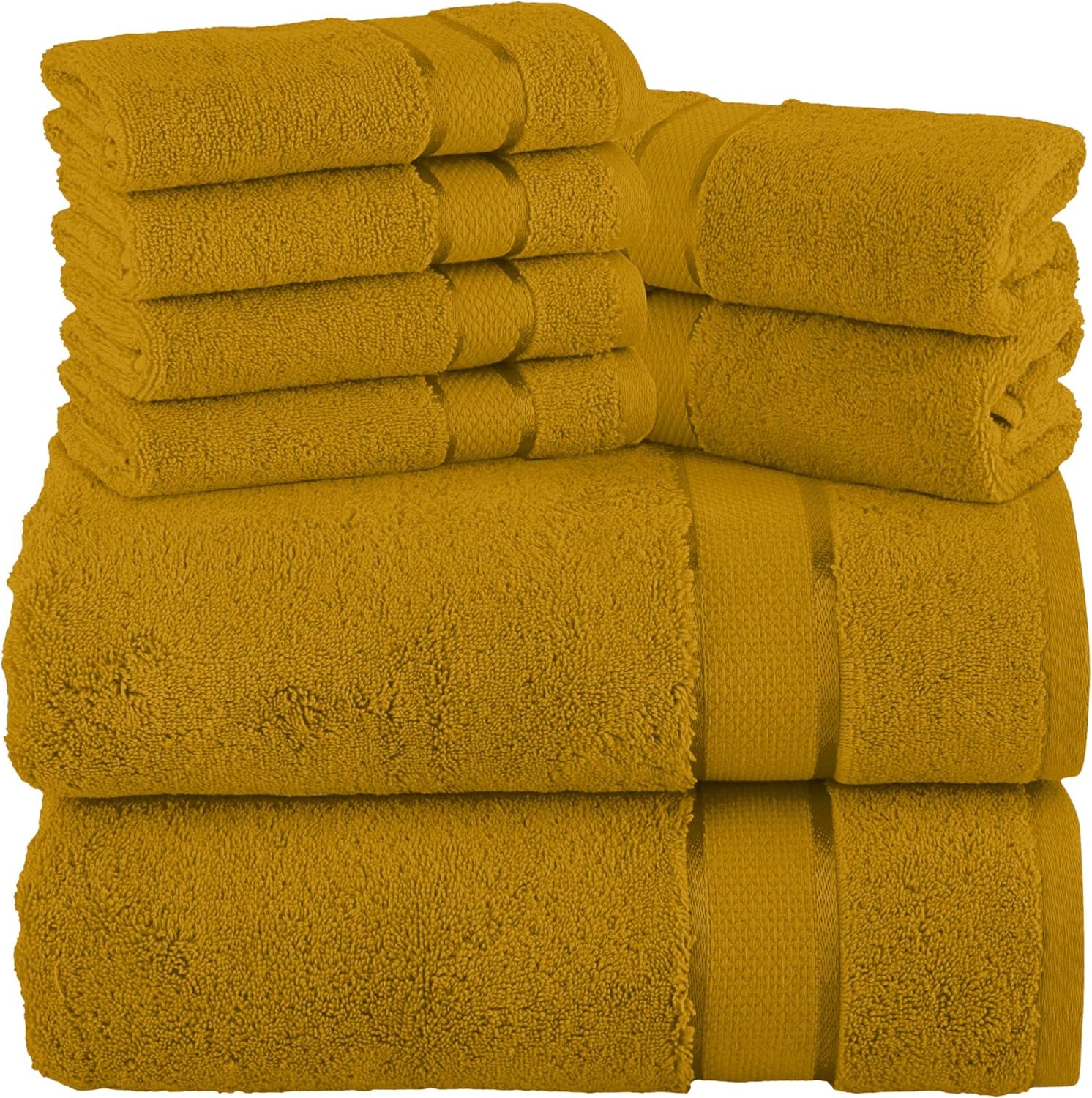 Premium Cotton 8-Piece Towel Set, Includes 4 Washcloths, 2 Hand Towels and 2 Bath Towels, 100% Turkish Cotton - Highly Absorbent and Super Soft Towels for Bathroom, Gold