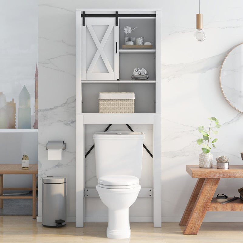 3-Tier Wodden Bathroom Cabinet with Sliding Barn Door and 3-Position Adjustable Shelves