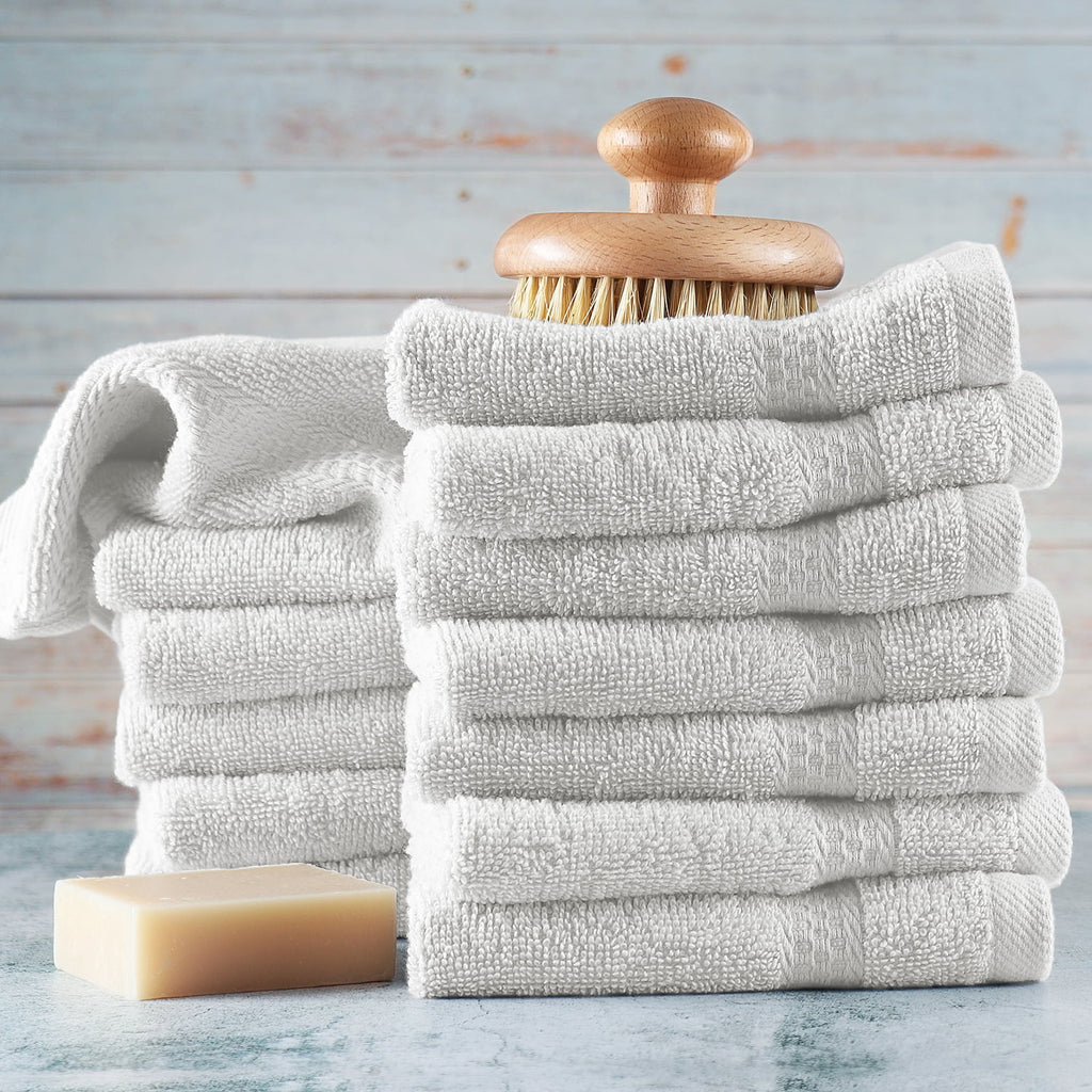 Bath Towel Collection, 100% Cotton Luxury Set of 12 Multipurpose Wash Cloths - White