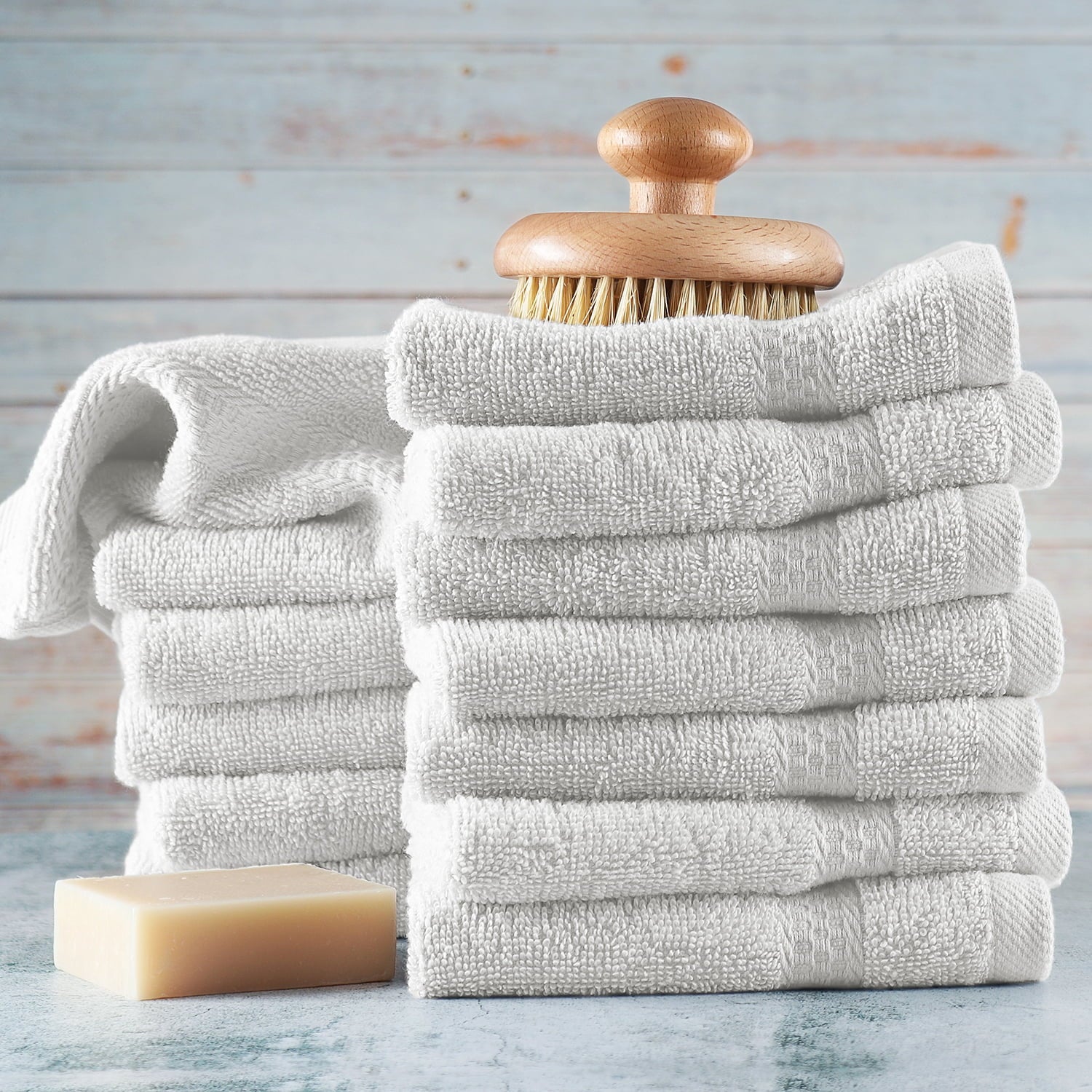 Bath Towel Collection, 100% Cotton Luxury Set of 12 Multipurpose Wash Cloths - White