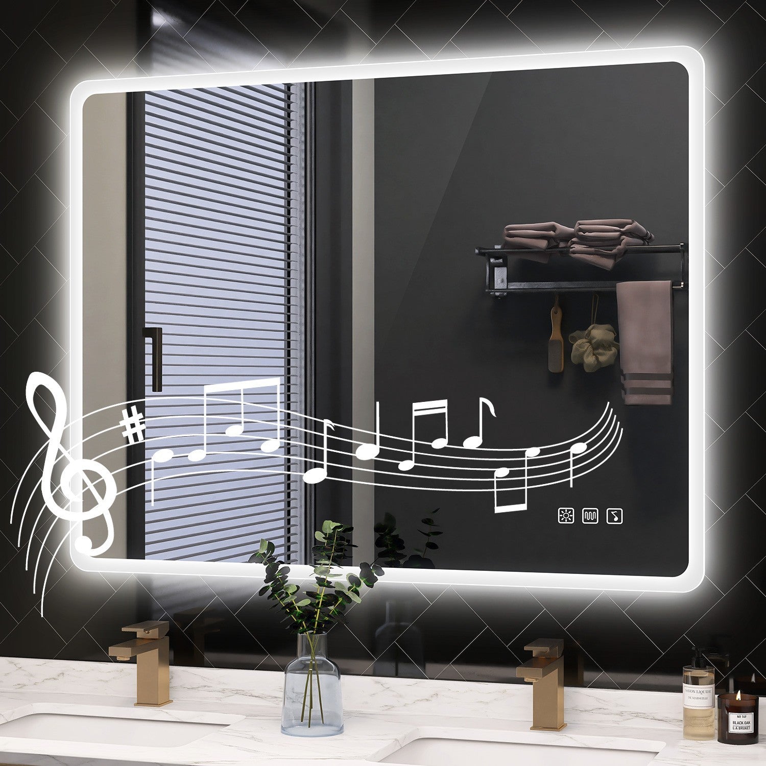 LED Bathroom Mirror 28X36 Inch Anti-Fog Dimmable Bluetooth Backlit 3 Color