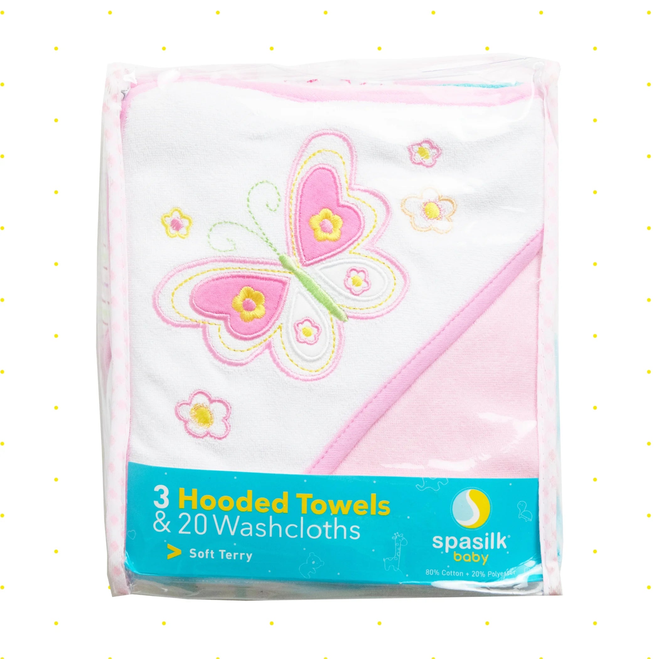 Bath Hooded Towels & Washcloths Set for Babies, 23-Piece Gift Set, White Butterfly