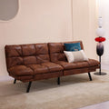 71" Mid Century Modern Leather Convertible Futon Twin Size with Adjustable Arms