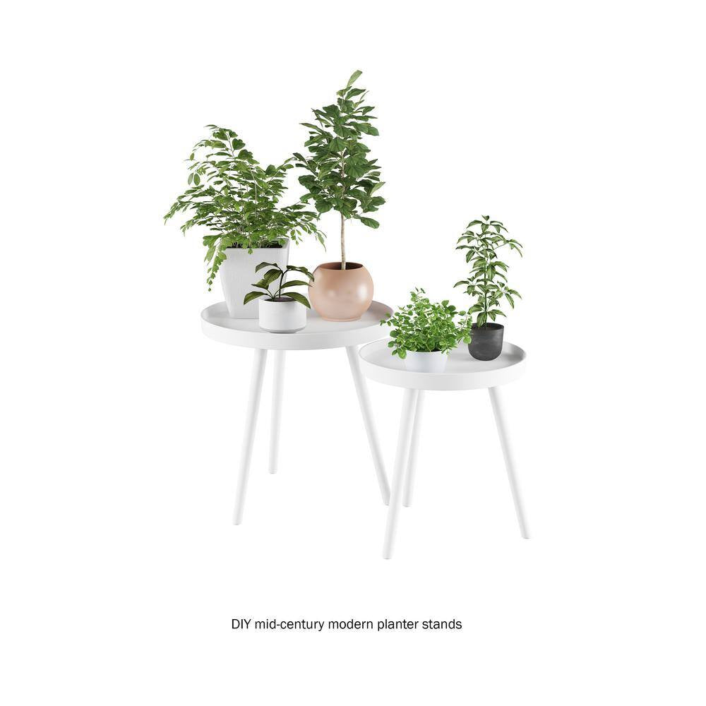 Round Wood End Tables, 21.5 in White Mid-Century Modern Nesting Side Tables, Accent Table Set with Tray Tops (Set of 2 )