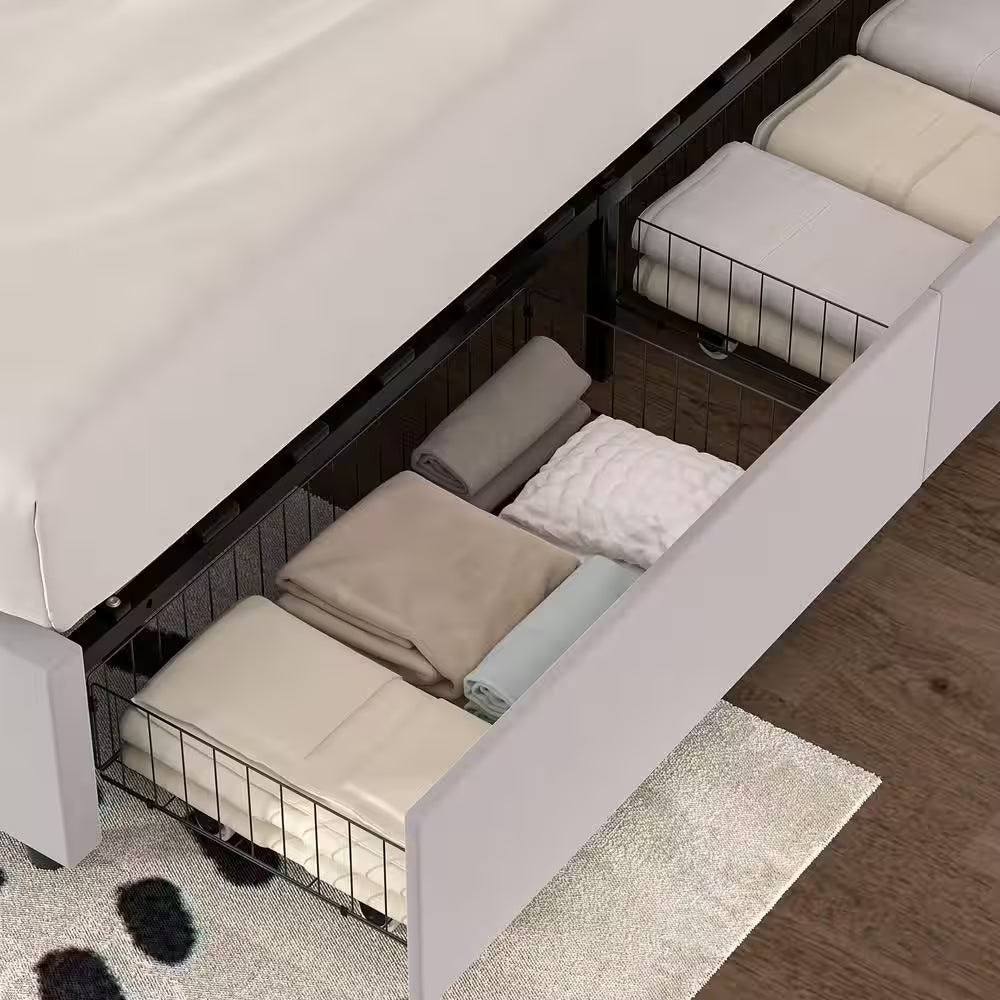 Upholstered Bed with 4-Drawers, Full Bed Frame, Light Gray Platform Bed with Headboard, Built-In USB and Type C Ports