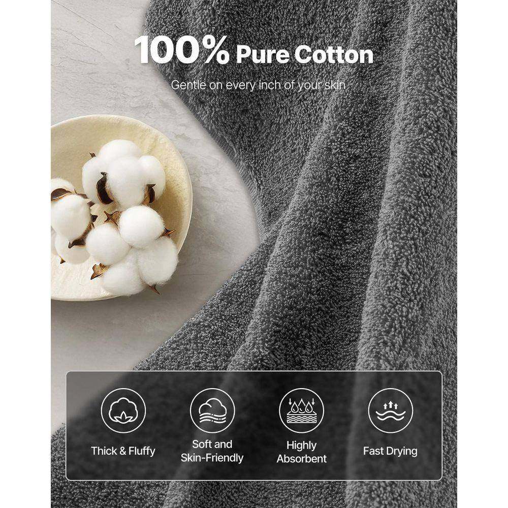 6-Piece Towel Set 600 GSM 100% Cotton Towels for Bathroom 2 Bath Towels 2 Hand Towels and 2 Washcloths (Gray)