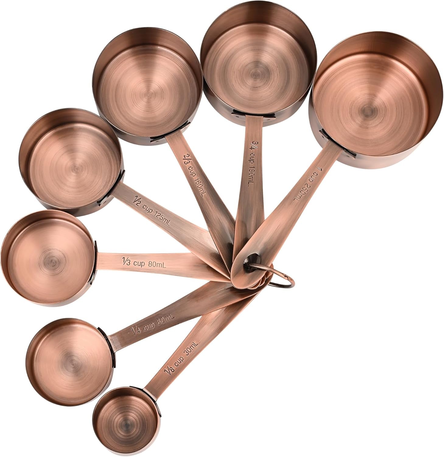 Copper Measuring Cups and Spoons Set of 18, 7 Measuring Cups, 9 Measuring Spoons, Stainless Steel Measuring Spoons and Cups for Dry & Wet Ingredients during Kitchen & Baking