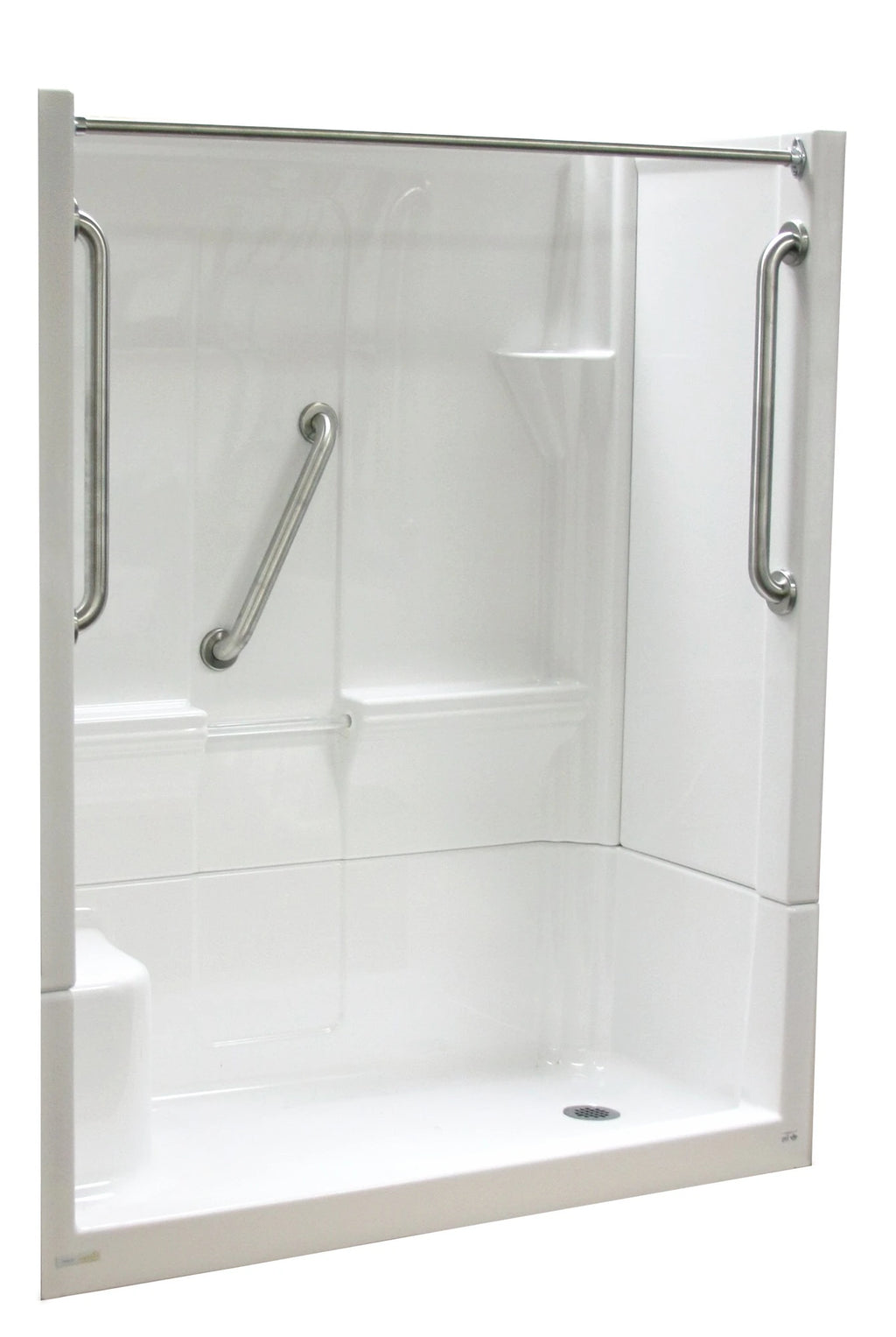 Almedia 4 -Piece 30-In W X 60-In L X 74-In H Rectangle Alcove Shower Kit ( Right Drain) with Integrated Seat Base and Wall Drain and Brushed Stainless Steel Hardware Included