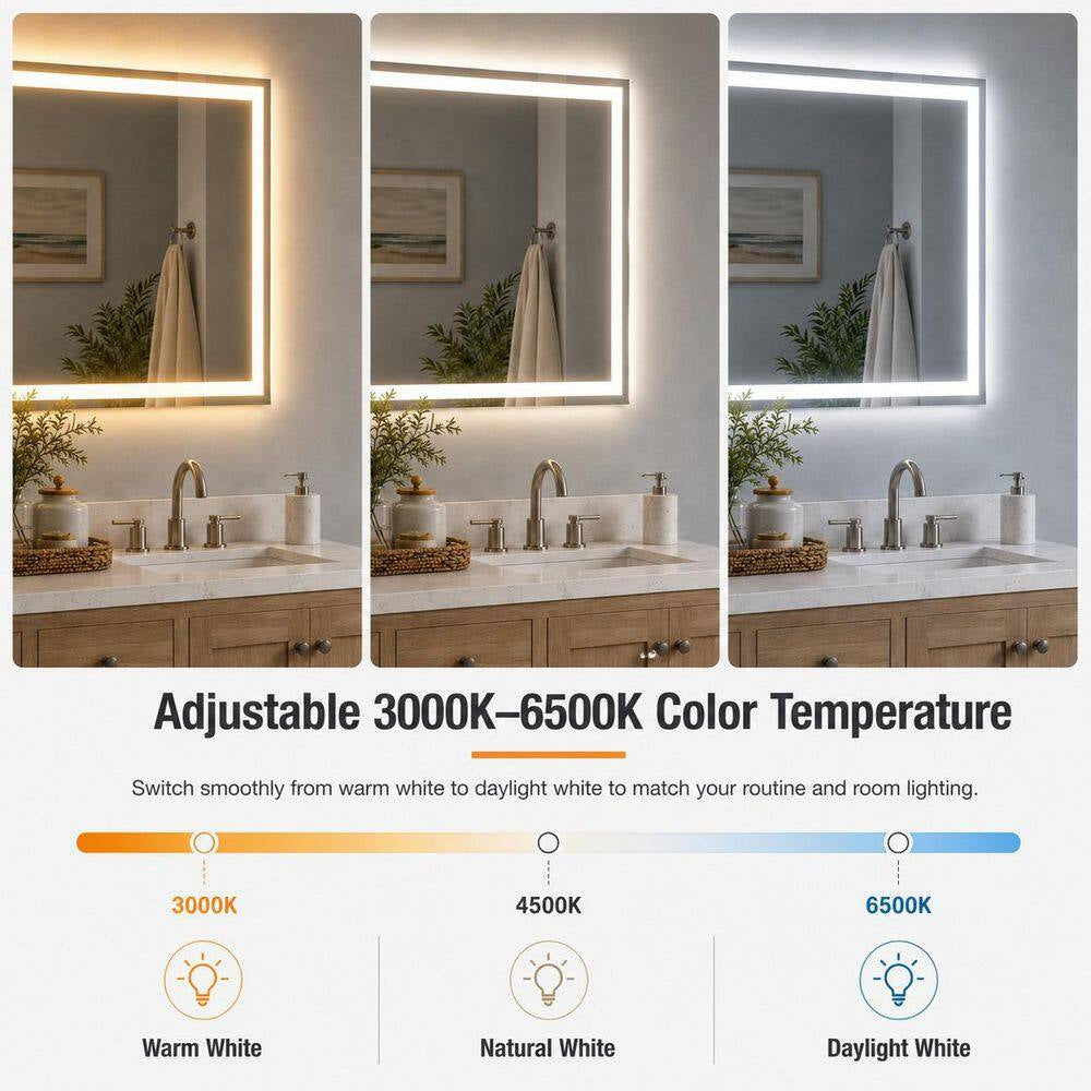 72 In. W X 36 In. H Rectangular Frameless LED Wall Bathroom Vanity Mirror