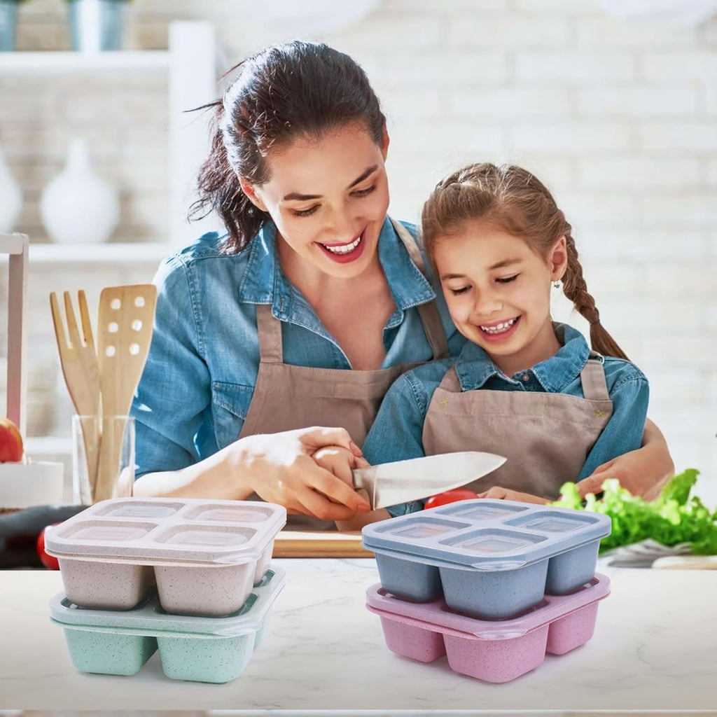 4 Pack Snack Containers, Divided Bento Snack Box, 4 Compartments Reusable Meal Prep Lunch Containers for Kids Adults, Food Storage Containers for School Work Travel