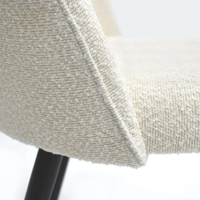 Bende Boucle Upholstered Dining Chairs with Curved Back & Black Metal Legs