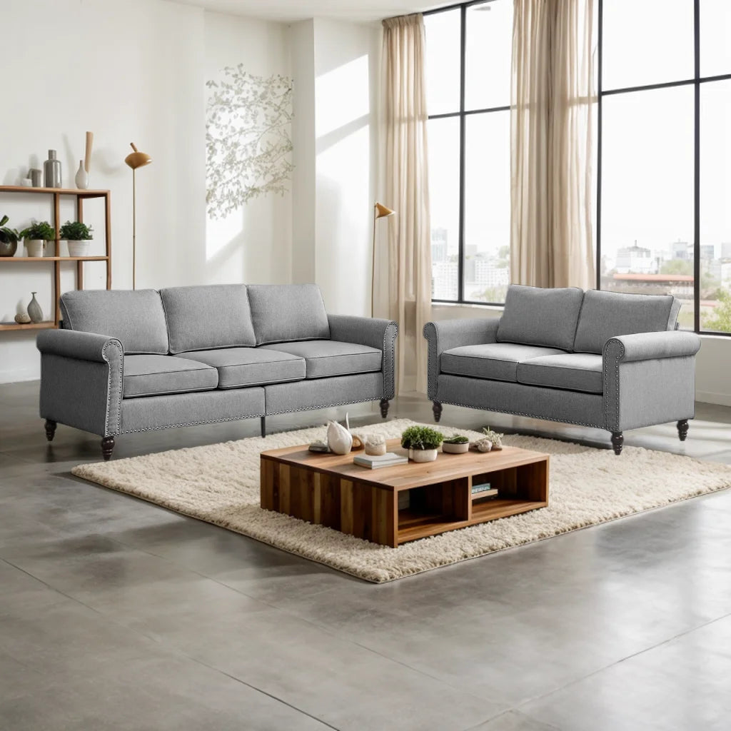Living Room Furniture Sets with 5.9"Upholstered Cushion, 3-Seater Sofa Couch and Loveseat, Sofa Set for Living Room(Light Grey)