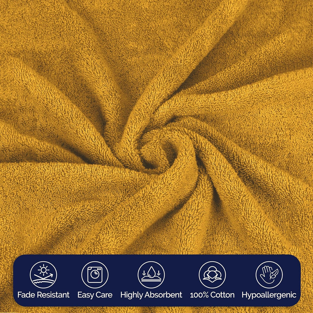 Premium Cotton 8-Piece Towel Set, Includes 4 Washcloths, 2 Hand Towels and 2 Bath Towels, 100% Turkish Cotton - Highly Absorbent and Super Soft Towels for Bathroom, Gold