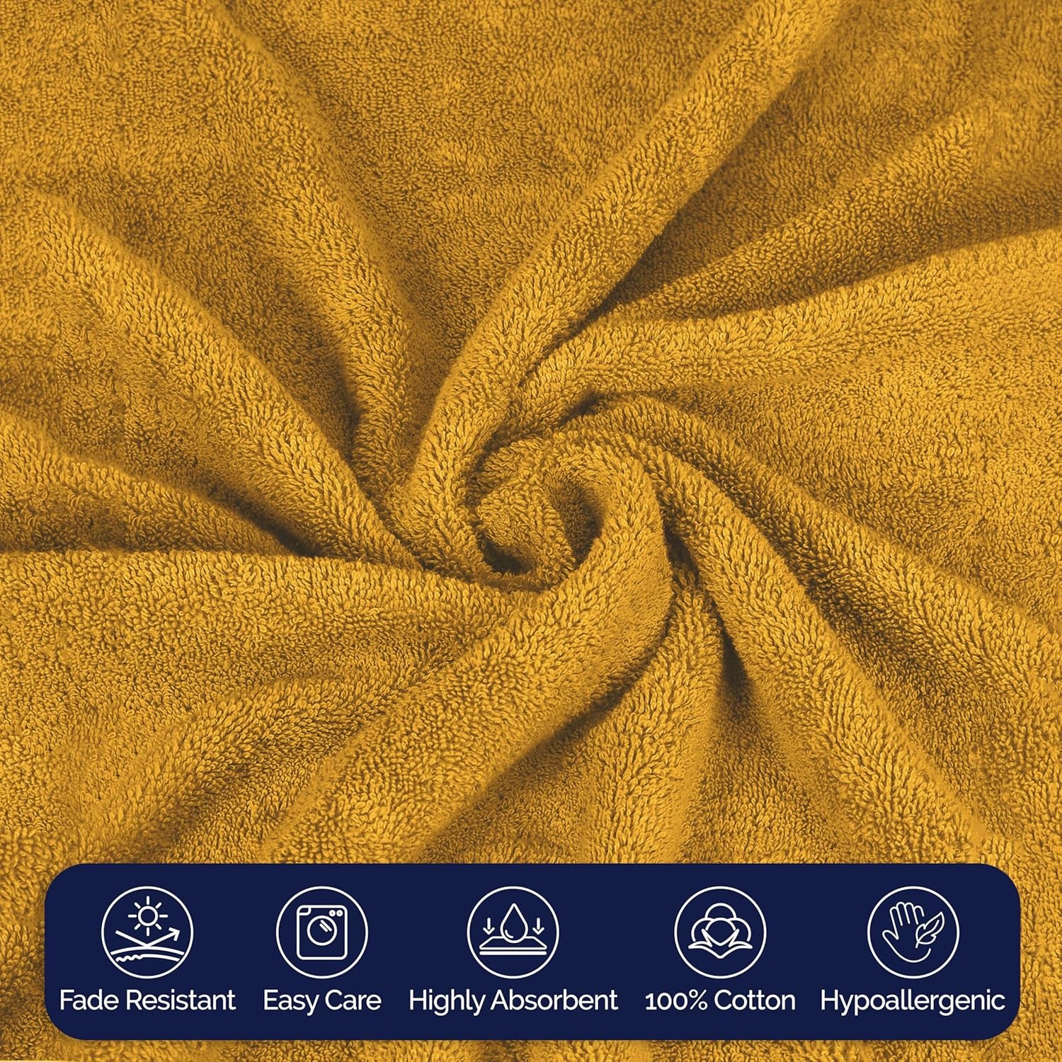 Premium Cotton 8-Piece Towel Set, Includes 4 Washcloths, 2 Hand Towels and 2 Bath Towels, 100% Turkish Cotton - Highly Absorbent and Super Soft Towels for Bathroom, Gold