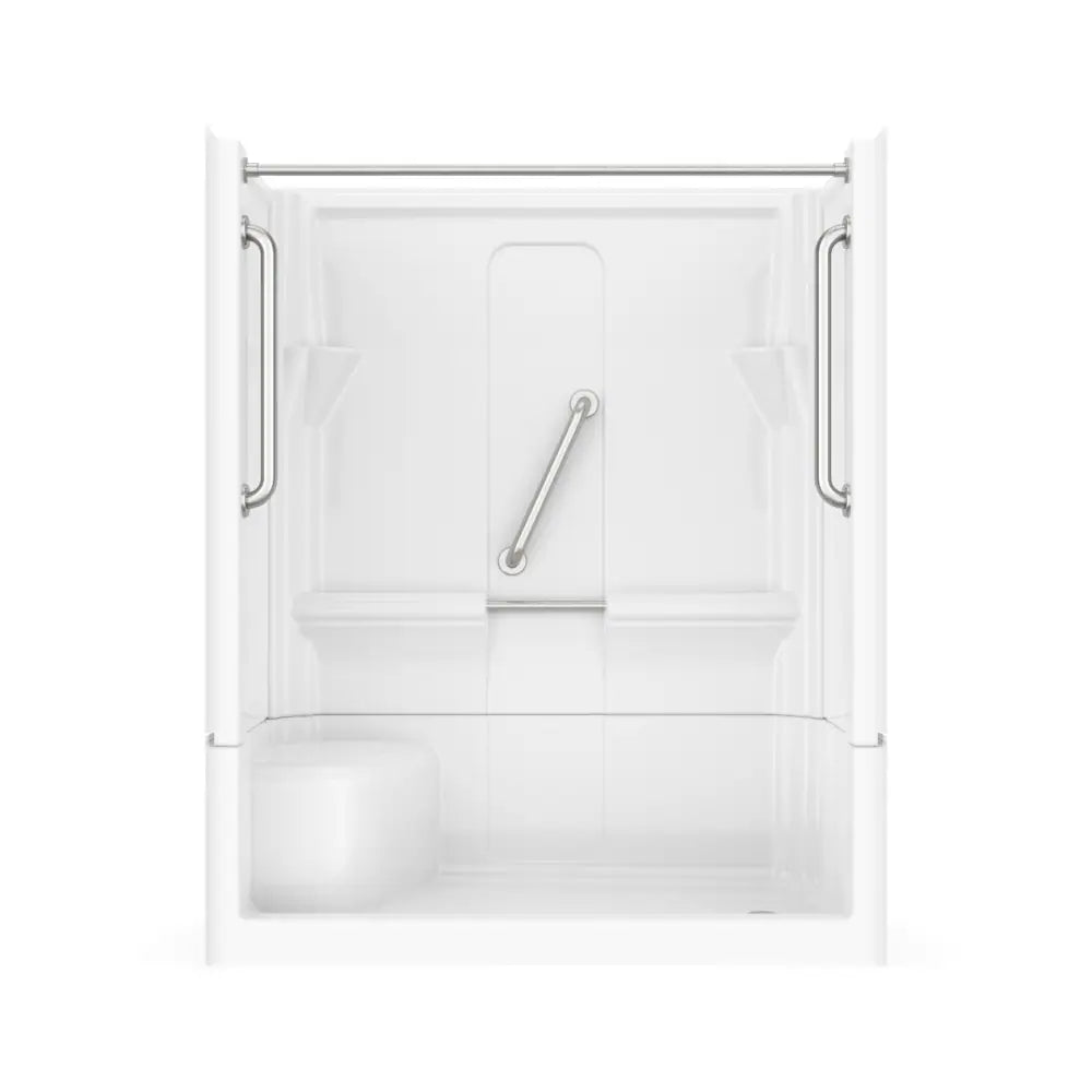 Almedia 4 -Piece 30-In W X 60-In L X 74-In H Rectangle Alcove Shower Kit ( Right Drain) with Integrated Seat Base and Wall Drain and Brushed Stainless Steel Hardware Included