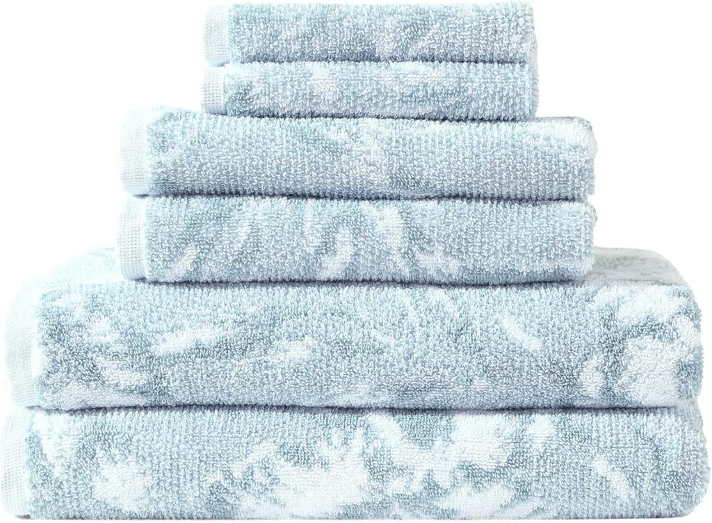 Tommy Bahama - Bath Towels, 100% Soft & Absorbent Cotton with Yarn-Dyed Loops, Medium Weight Bathroom Towels (Shadow Hibiscus Blue, 6 Piece)