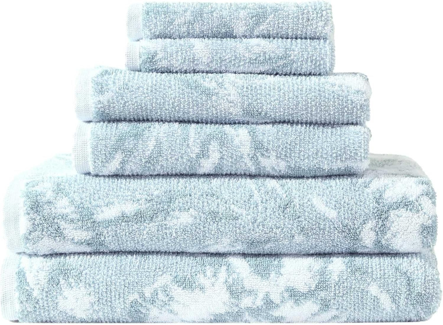 Tommy Bahama - Bath Towels, 100% Soft & Absorbent Cotton with Yarn-Dyed Loops, Medium Weight Bathroom Towels (Shadow Hibiscus Blue, 6 Piece)
