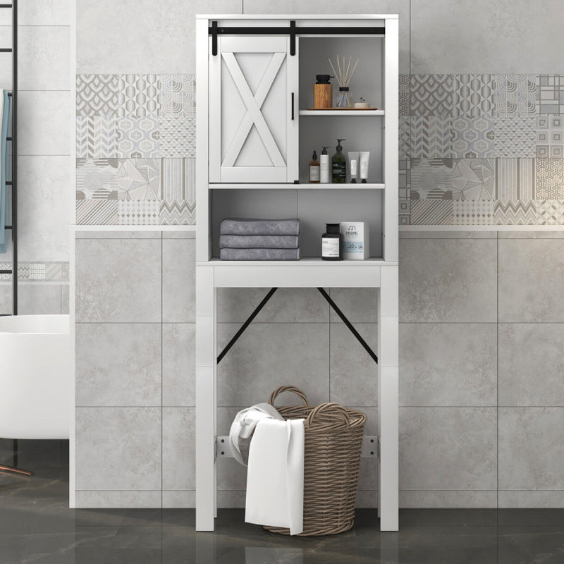 3-Tier Wodden Bathroom Cabinet with Sliding Barn Door and 3-Position Adjustable Shelves