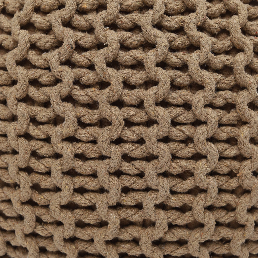round Pouf Ottoman - Hand Knitted Cable Boho Poof Home Décor Pouffe Circular Footrest for Living Room - Bedroom - Lounge - 100% Cotton (19.5"X19.5"X14") - Beige
