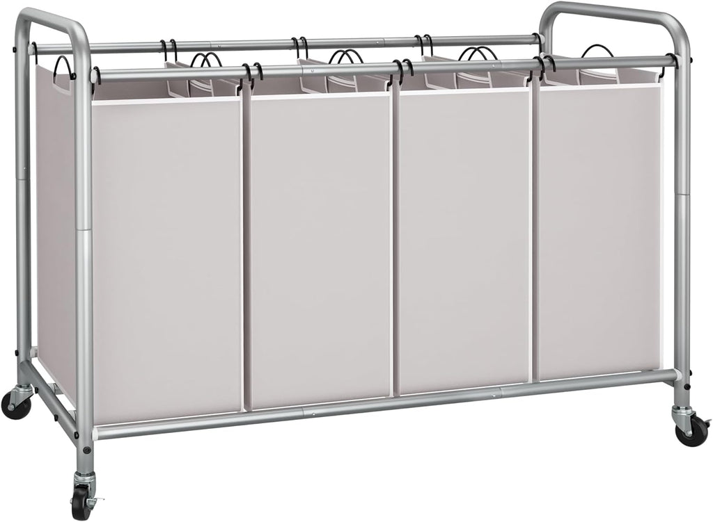Laundry Sorter 4 Section, 47.5 Gal (180 L) Laundry Hamper with Wheels, Clothes Divider Basket Sorter, Clothes Separator Hamper Cart with Wheels and Removable Bags, Gray