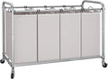 Laundry Sorter 4 Section, 47.5 Gal (180 L) Laundry Hamper with Wheels, Clothes Divider Basket Sorter, Clothes Separator Hamper Cart with Wheels and Removable Bags, Gray