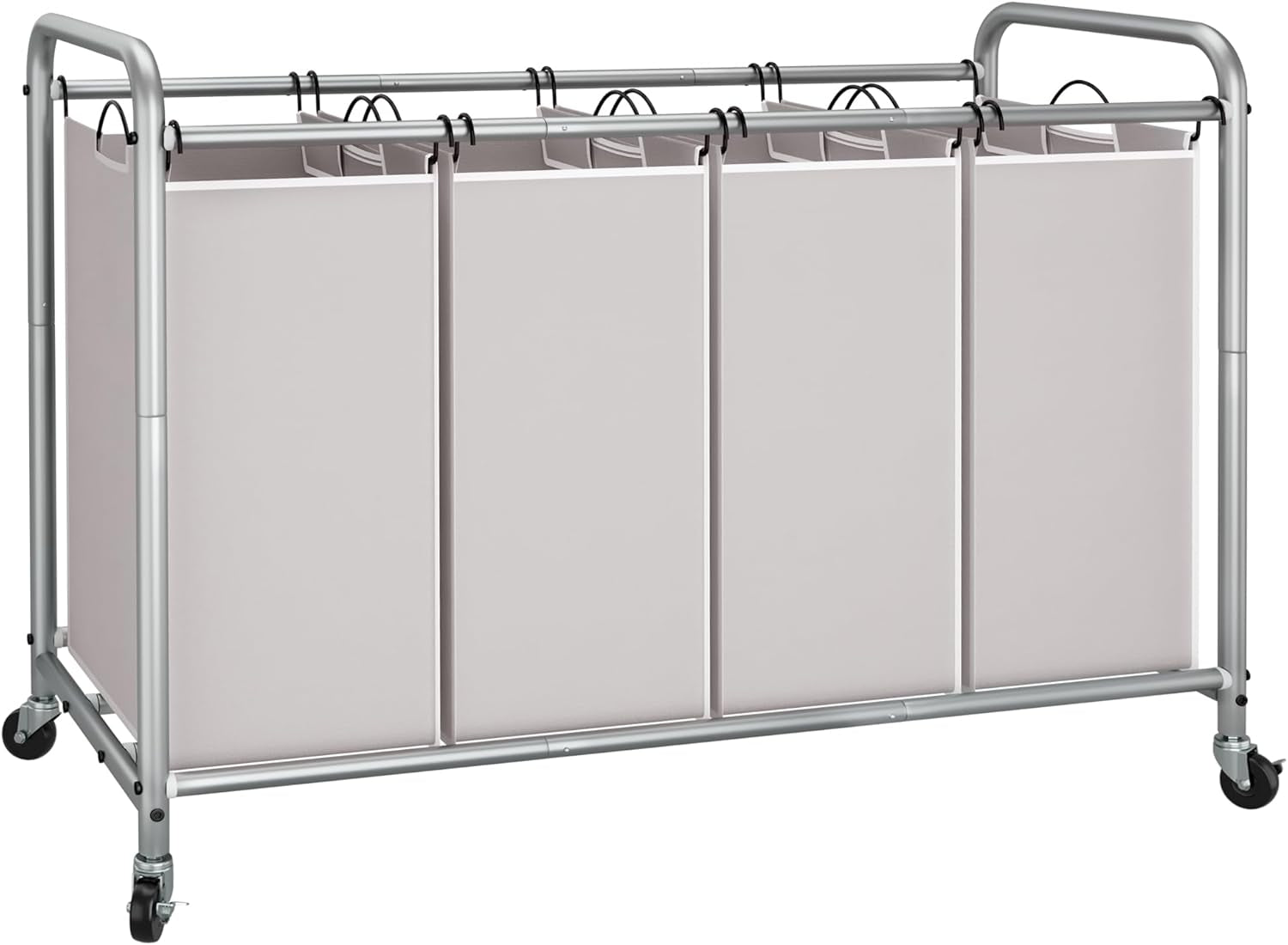 Laundry Sorter 4 Section, 47.5 Gal (180 L) Laundry Hamper with Wheels, Clothes Divider Basket Sorter, Clothes Separator Hamper Cart with Wheels and Removable Bags, Gray