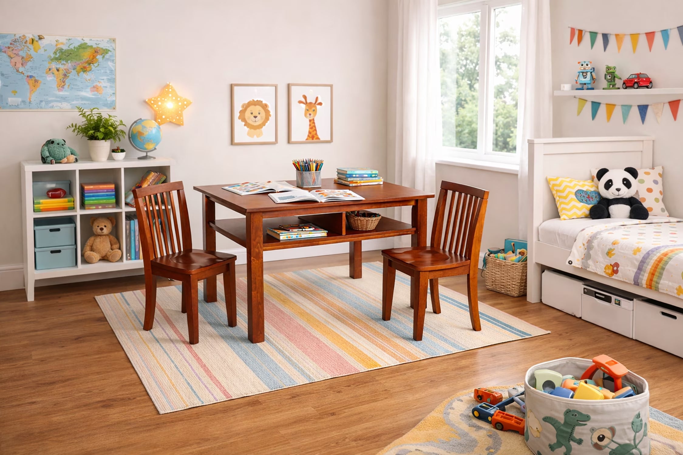 AFG Newton Wooden Kids Table and 2 Contoured Chairs Set, Mahogany