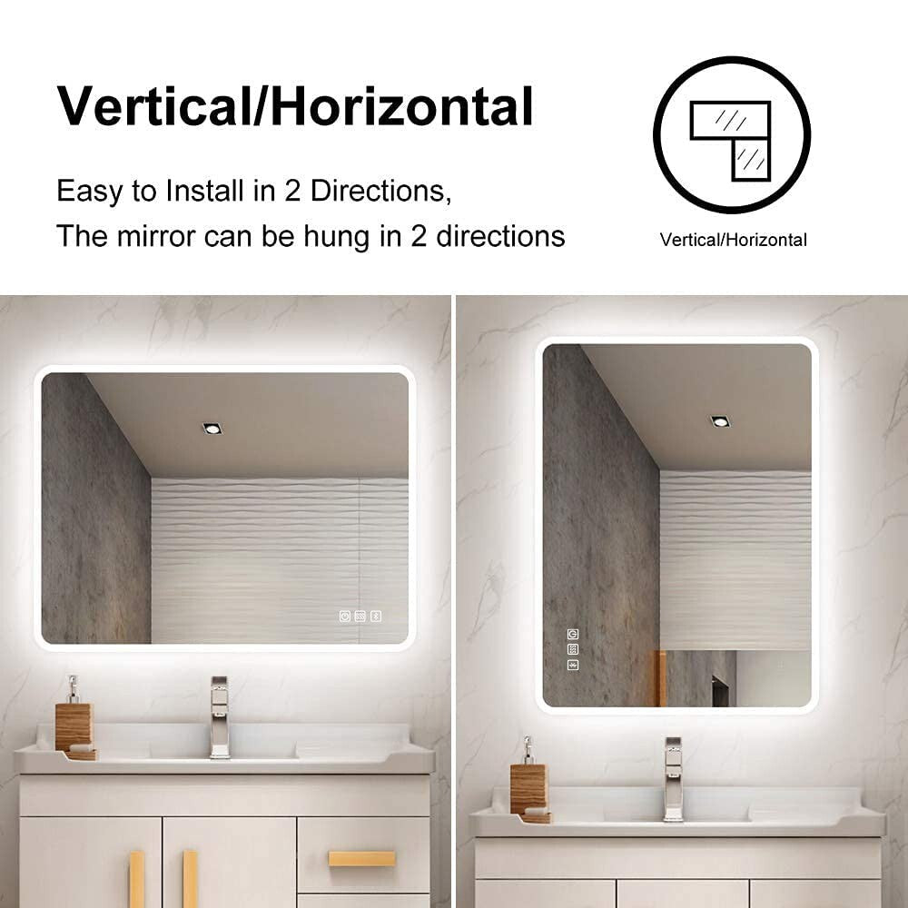 LED Bathroom Mirror 28X36 Inch Anti-Fog Dimmable Bluetooth Backlit 3 Color