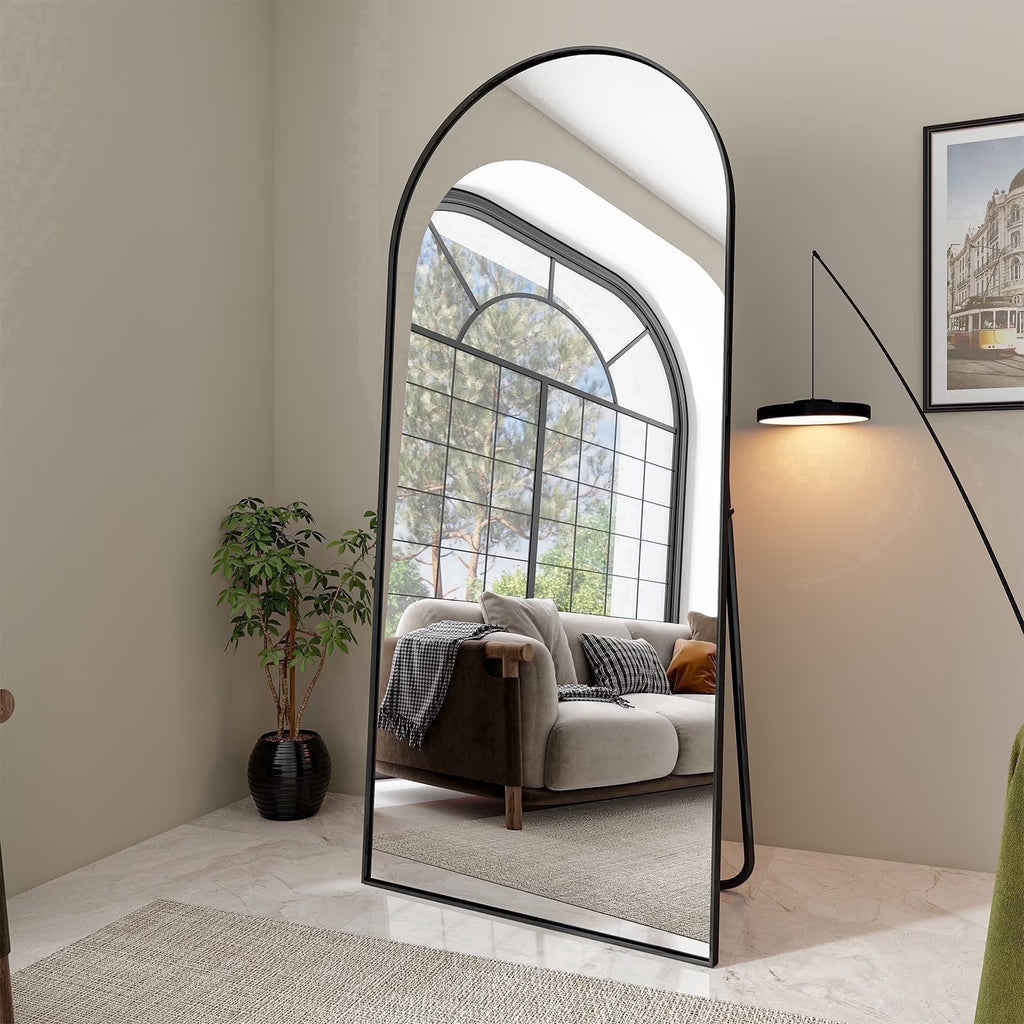 76"X34" Oversized Arched Metal Framed Standing Mirrors, Black
