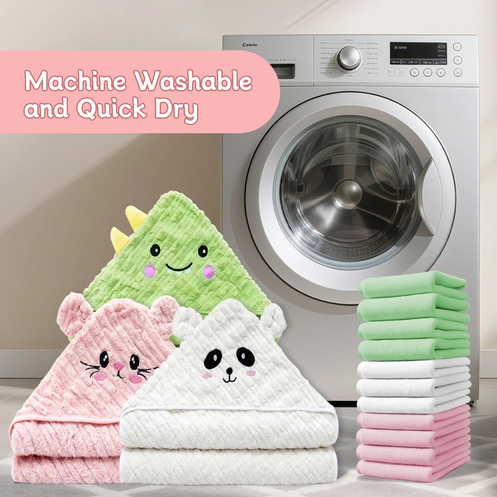 14 PCS Baby Bath Towels Set, 3 PCS Soft Hooded Baby Towels & 11 PCS Washcloths, Bath Towels for Newborns, Infants & Toddlers, Ultra Absorbent, Cute Baby Towel Gift for Girls
