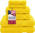 , 100% Cotton Turkish 6 Piece Towel Set, Luxury Towels Set of 6 for Bathroom Essentials, 2 Bath Towels 2 Hand Towels 2 Washcloths, Yellow