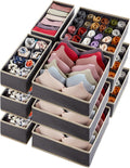 Closet Underwear Drawer Organizer Divider, 12 Pieces Fabric Foldable Dresser Organizers and Storage Bins for Storing Lingerie, Bra, Undies, Gray